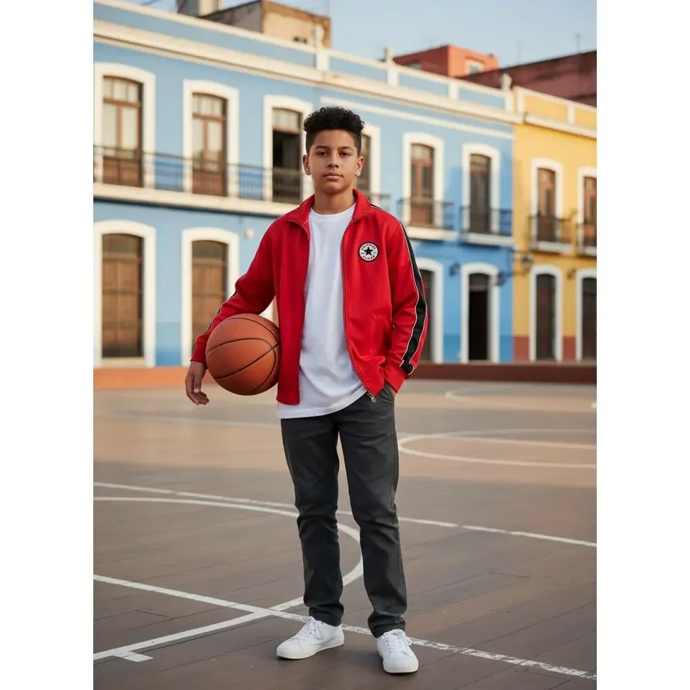 Converse All Star Boys Track Jacket Red Full Zip Logo Patch Size L (12-13 Yrs)